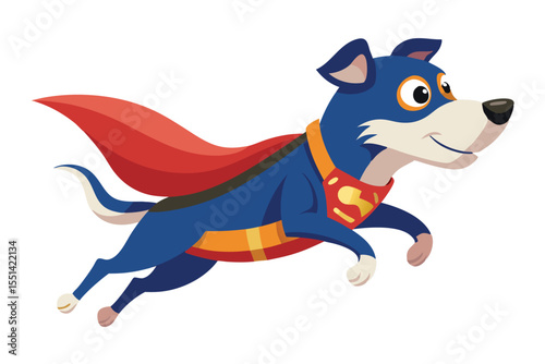 A Cartoon Dog Dressed as Superman Leaping Through the Air with a Cape and a Superman Logo