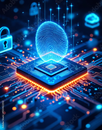 Abstract AI Security System with Chip and Digital Fingerprint