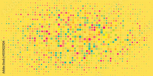 multy color dots, star and geometric halftone pattern on white background. Linear halftone background. Vector illustration isolated on white background. vector