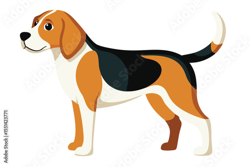 Cartoon Beagle Standing Still Depicted in Animated Style with Distinct Coloring and Highlights Depicting a Friendly Canine