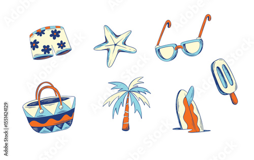 Beach Party Season Elements Illustration 