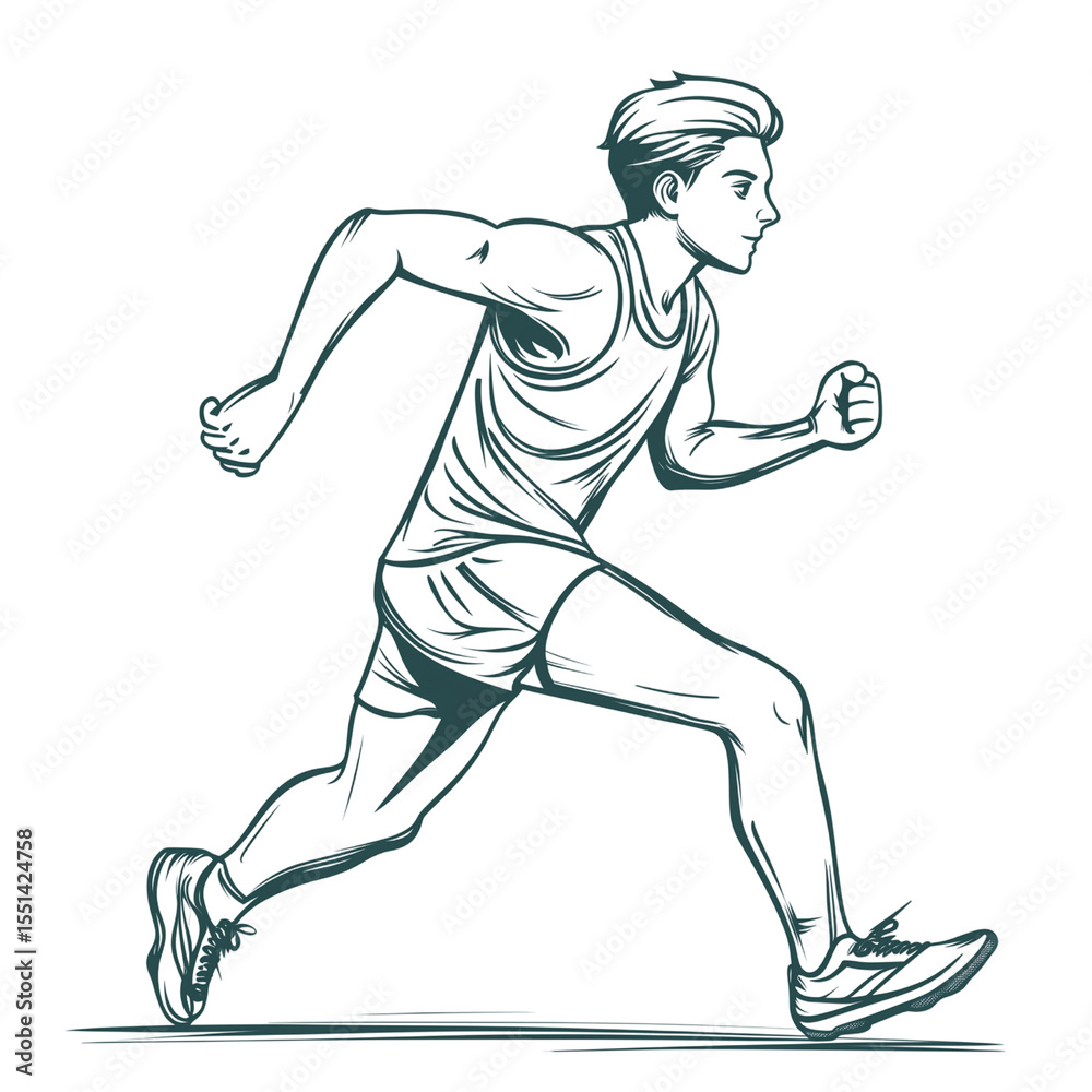 Fototapeta premium Male runner in dynamic pose sketch isolated on a transparent background