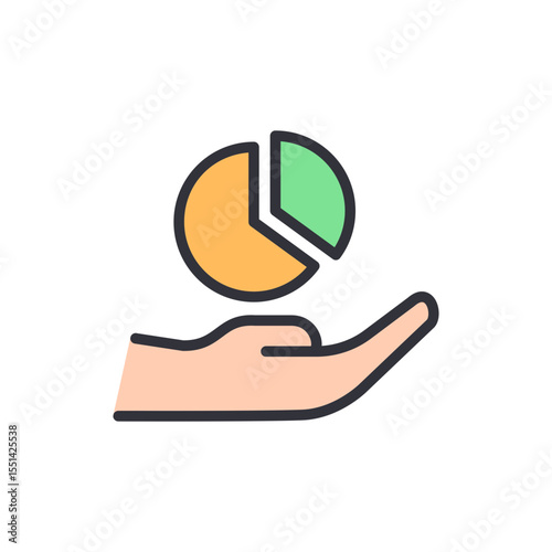 Pie Chart Presentation On Palm Hand Depicts Statistics Growth Concept