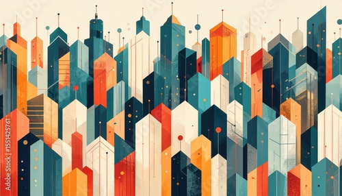 Abstract Colorful Geometric Cityscape Illustration