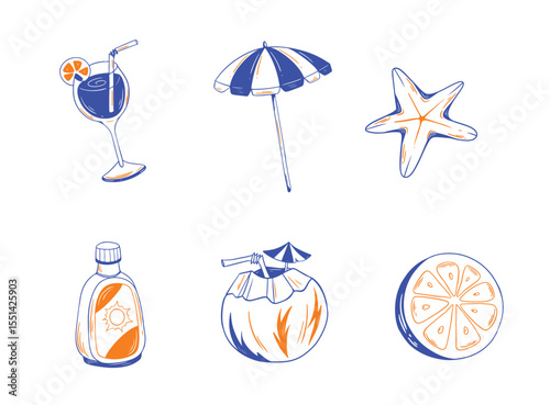 Flat Design Summer Beach Travel Objects
