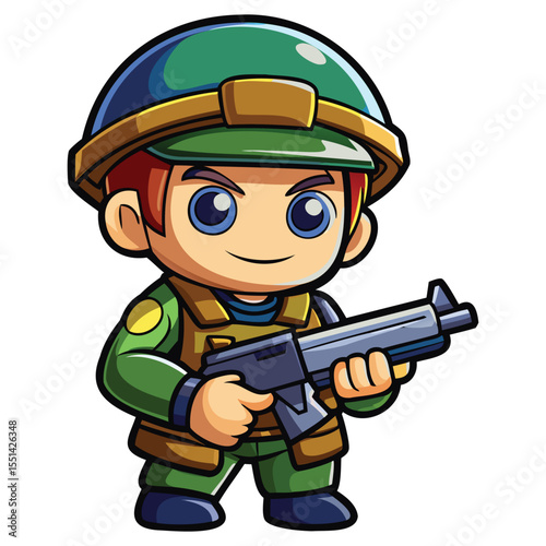 Cute Soldier with Gun in Hand.