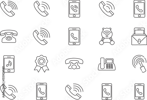 A collection of twenty minimalist mobile app user interface icons, featuring clean line art design. Perfect for app development, presentations, or website design.