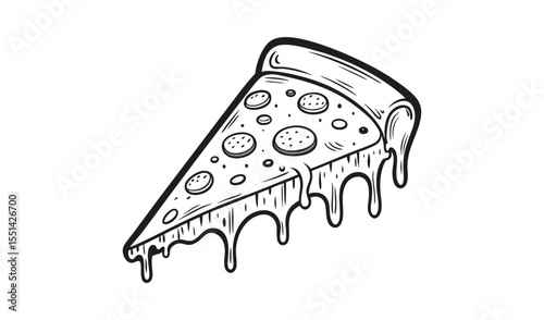 Drawn slice of pepperoni pizza with dripping cheese and crust