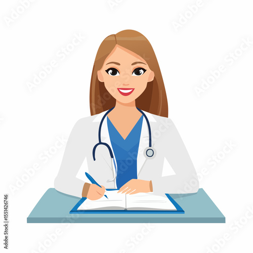 Smiling young female doctor with a stethoscope and clipboard, embodying health and professional care in a hospital setting