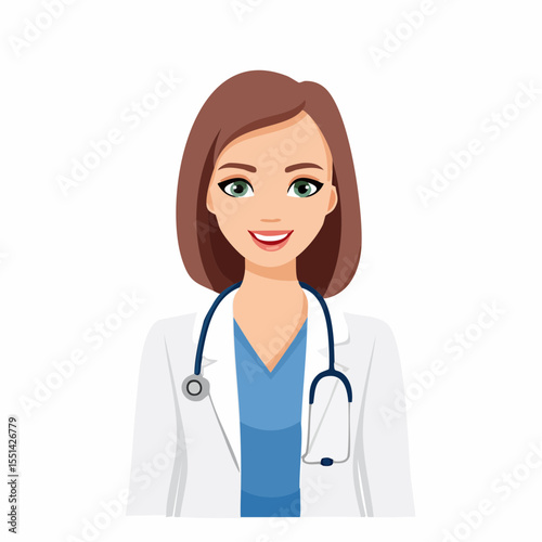 A friendly young female doctor with a stethoscope smiles while providing professional medical care in a clinic