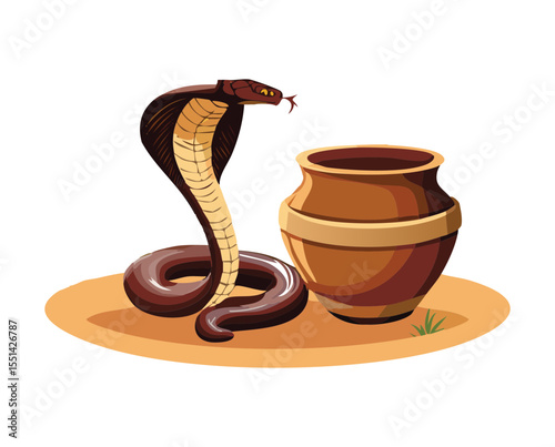 Cobra Snake Guarding Clay Pot Outdoor