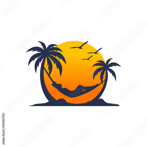 Beach island landscape logo . Beach logo design Vector . Beach Logo Outdoor Summer Travel Sun Stock Vector Free Vector