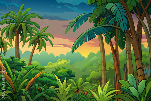 Dense Tropical Rainforest in day light vector cartoon