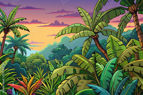 Dense Tropical Rainforest in day light vector cartoon
