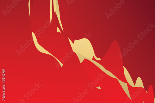 Abstract red gradient and gold wave shapes background