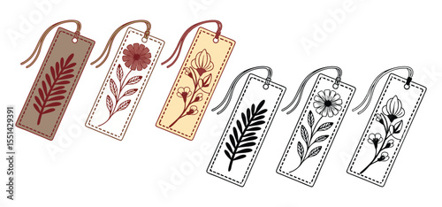 Beautiful and elegant floral bookmark designs featuring delicate flowers and leaves in various colors and outlines