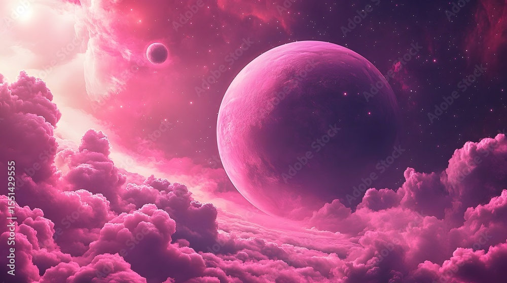 Obraz premium Stunning Cosmic Landscape with Pink Planet in Pink Sky