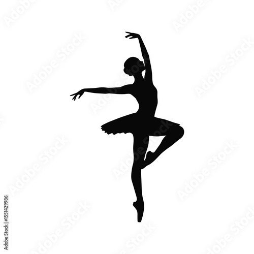 Ballet dancer silhouette elegant pose pointe shoes tutu graceful movement black and white dance art vector illustration