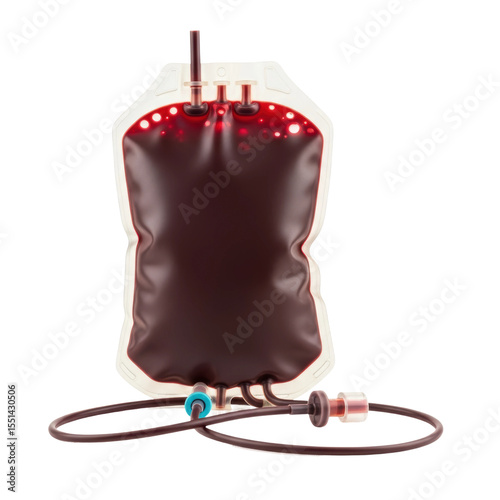 A blood bag. It can be used to represent blood donation, transfusion, or medical research.