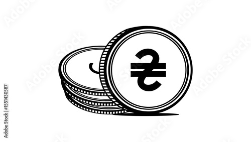 Ukraine currency symbol, Black isolated silhouette