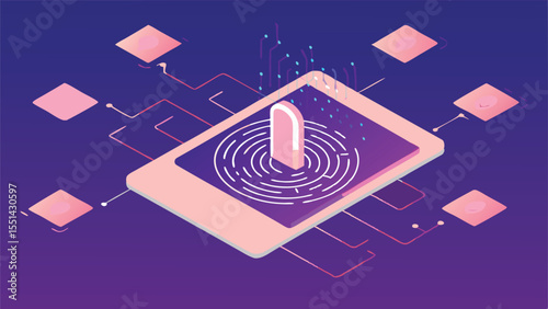 Holographic Keypad Entry With Layered Security - Futuristic Isometric Illustration