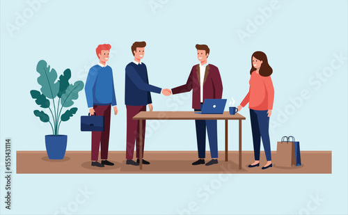 Business People Shaking Hands, Sealing a Deal, Representing Partnership, Agreement, Collaboration, and Successful Negotiations in a Professional Office Environment.