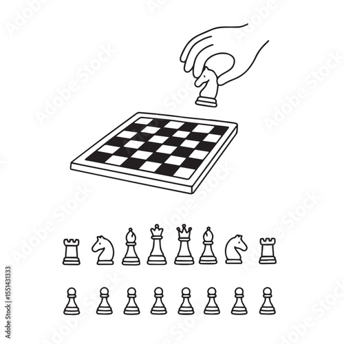 Vector illustration about chess tournament, match, game in doodle style. International chess day on July 20. Vector illustration