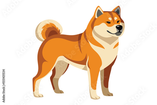 A Sleek Shiba Inu Stands Tall The Quintessential Japanese Breed With a Luxurious Coat and Alert Expression Captured in a Digital Illustration