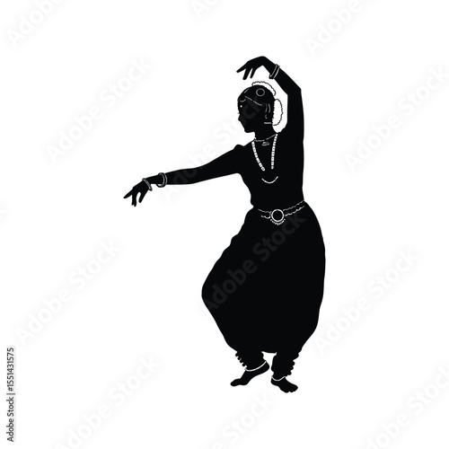 Bharatanatyam Dancer Silhouette Elegant Black and White Illustration of Indian Classical Dance