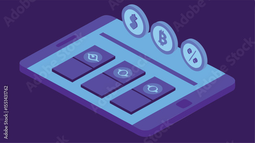 Isometric Crypto Staking Interface With Floating - Futuristic Isometric Illustration