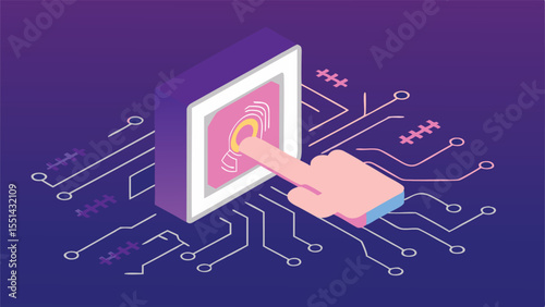 Isometric Safe Vault Opening With Biometric - Futuristic Isometric Illustration
