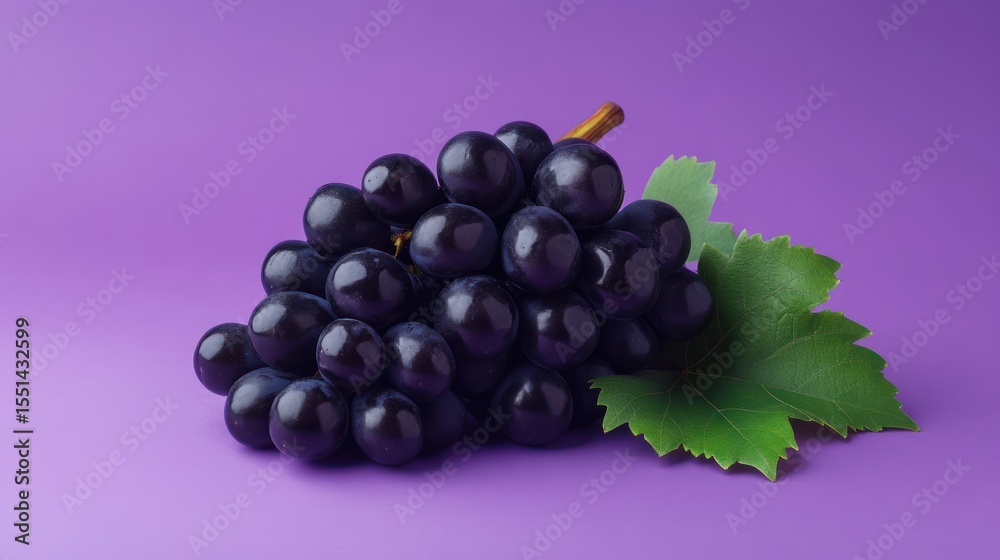 Fototapeta premium Dark purple grapes, vibrant, glossy, on purple background