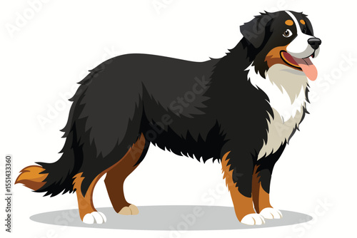 Cartoon Bernese Mountain Dog Standing Calmly with a Neutral Expression An Adorable Canine Companion in Vector Illustration