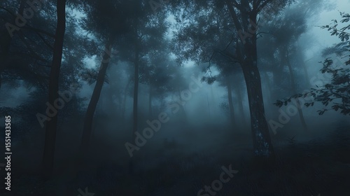 Mysterious Foggy Forest Night Scene for Design Projects