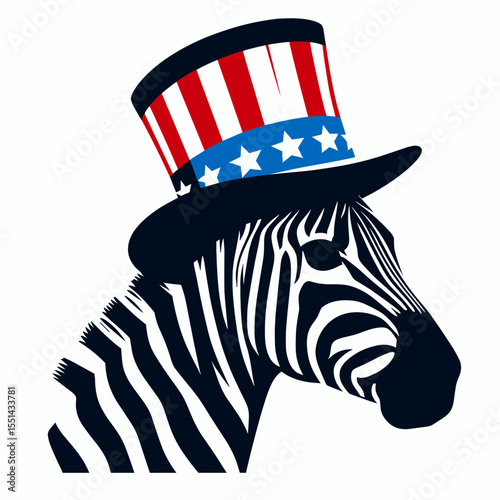 Zebra. Logo Head Face Animal Independence Day 4th of July Clipart Line Art Vector Illustration. Striped equine animal african wildlife nature creature grassland inhabitant.