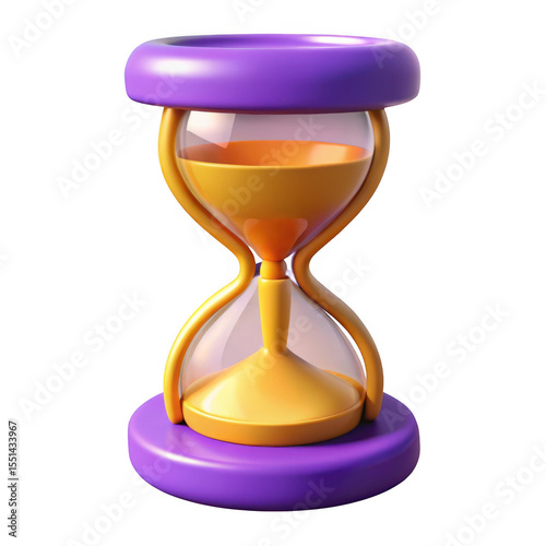 3d hourglass sand timer with purple base on transparent background