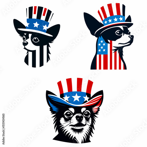 Chihuahua Dog. Logo Head Face Animal Independence Day 4th of July Clipart Line Art Vector Illustration. Small canine pet breed information and care guide for this tiny companion.