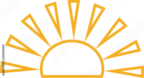 Sun icon, sunshine and solar glow sunrise or sunset. Decorative circle full and half sun and sunlight. Hot solar energy for tan. Vector sun light sign isolated on transparent background
