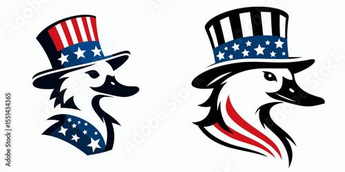 Duck. Logo Head Face Animal Independence Day 4th of July Clipart Line Art Vector Illustration. Waterfowl a web-footed bird for pondlife poultry or nature observation.