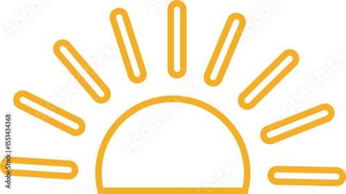 Sun icon, sunshine and solar glow sunrise or sunset. Decorative circle full and half sun and sunlight. Hot solar energy for tan. Vector sun light sign isolated on transparent background