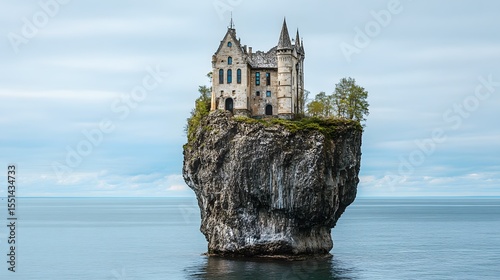 Majestic Castle on Rocky Cliff Overlooking Sea
