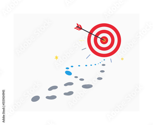 A target board with an arrow footsteps and dots suggesting progress or a path to a goal