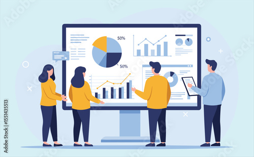 Business Analytics and Data Visualization Meeting with Team Collaboration, Presenting Financial Reports, and Strategic Planning for Informed Decision-Making