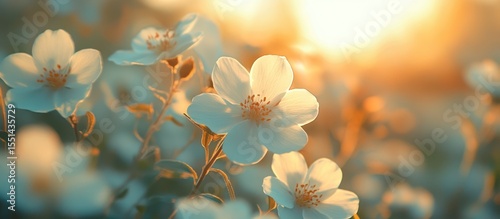 White Flower Bloom in Field at Sunrise