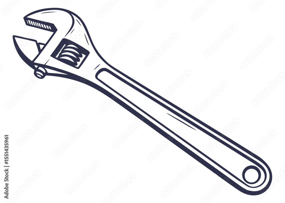 Obraz premium Vector silhouette of an adjustable wrench isolated on white background