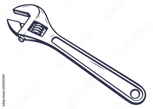 Vector silhouette of an adjustable wrench isolated on white background