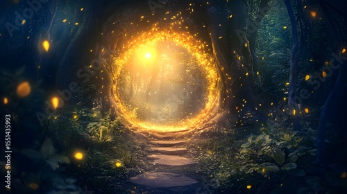 Enchanting Mysterious Light in Fantasy Forest at Night