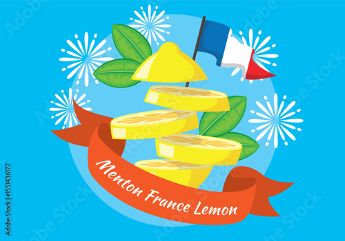 Vibrant illustration celebrating the annual menton france lemon festival with citrus fruits and festive decorations