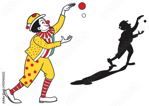 Vector silhouette of a clown juggling isolated on white background