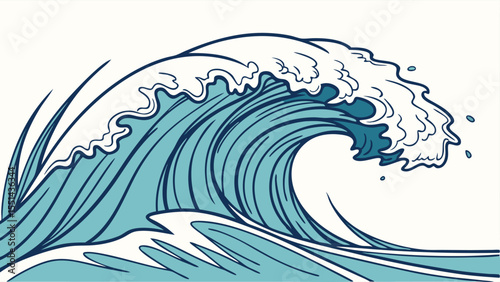 Vector illustration of a wave crest with foamy curl on white background